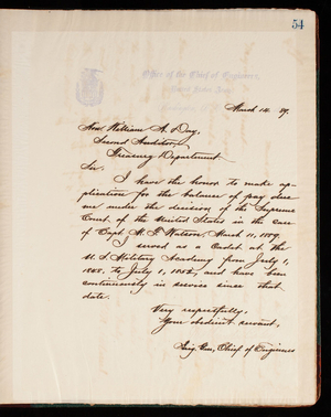 Thomas Lincoln Casey Letterbook (1888-1895), Thomas Lincoln Casey to Hon. William A. Day, March 14, 1889