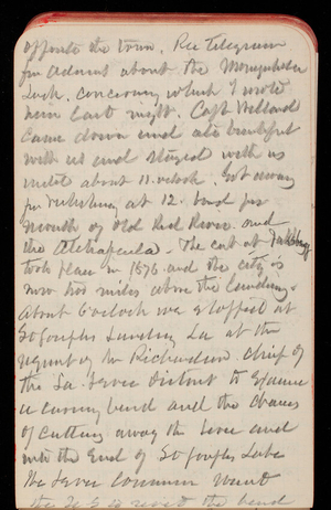 Thomas Lincoln Casey Notebook, April 1888-May 1889, 92, [illegible] the train. Rec telegram