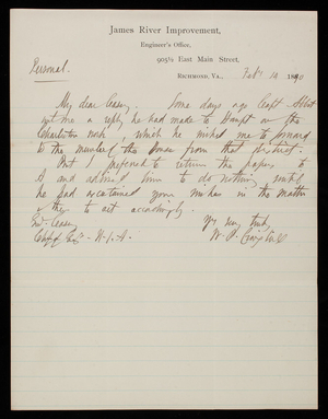 [William] P. Craighill to Thomas Lincoln Casey, February 14, 1890