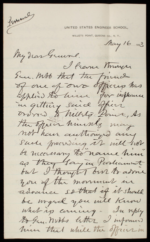 [William] R. King to Thomas Lincoln Casey, May 16, 1893