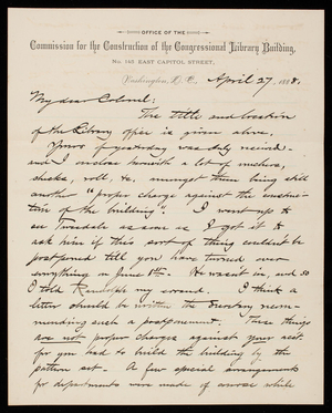 Bernard R. Green to Thomas Lincoln Casey, April 27, 1888