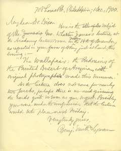 Letter from Benjamin Smith Lyman to Samuel Gibson Dixon