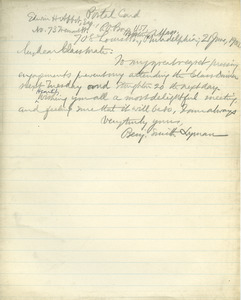 Letter from Benjamin Smith Lyman to Edwin H. Abbot