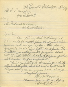 Letter from Benjamin Smith Lyman to R. L. Humphrey and Frederich H. Lewis