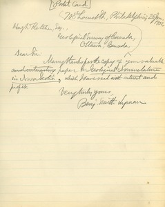 Letter from Benjamin Smith Lyman to Hugh S. Fletcher