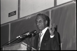 James Baldwin speaking at Mahar Auditorium