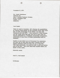 Letter from Mark H. McCormack to Derek Gankerseer