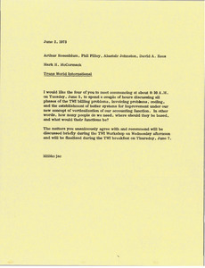 Memorandum from Mark H. McCormack to Arthur Rosenblum, Phil Pilley, Alastair Johnston and David A. Rees