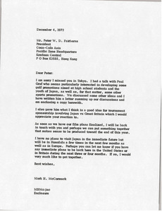 Letter from Mark H. McCormack to Peter W. D. Fairbarns
