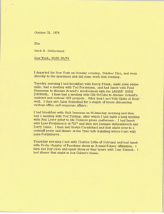 Memorandum from Mark H. McCormack to travel file