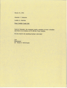 Memorandum from Judy A. Chilcote to Alastair J. Johnston