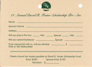 David R. Foster Scholarship Pro-Amateur reply card