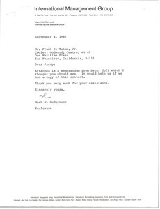 Letter from Mark H. McCormack to Frank D. Tatum Jr.