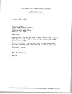 Letter from Mark H. McCormack to Don Young