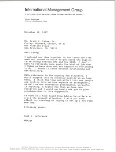 Letter from Mark H. McCormack to Frank D. Tatum