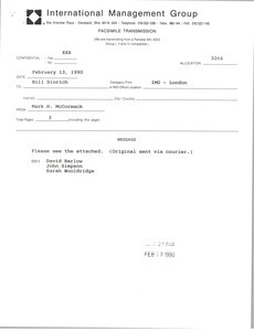 Fax from Mark H. McCormack to Bill Sinrich