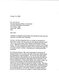 Letter from Mark H. McCormack to John Hunter