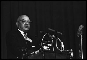 James M. Nabrit, Jr. (President of Howard University), speaking at the Youth, Non-Violence, and Social Change conference, Howard University