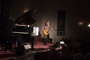 Dar Williams, performing at the First Congregational Church in Wellfleet, accompanied by Bryn Roberts on piano