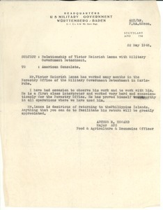 Memorandum from Arthur M. Howard to American Consulate on Victor Heinrich Lanza
