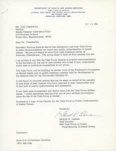 Letter from Mildred Lehman to Judi Chamberlin