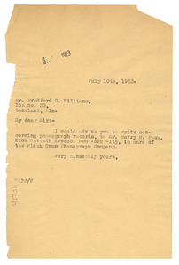 Letter from W. E. B. Du Bois to Bradford G. Williams