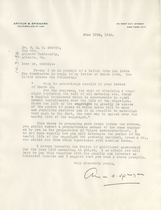 Letter from Arthur Spingarn to W. E. B. Du Bois