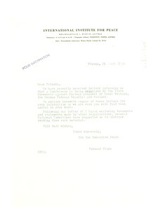 Circular letter from International Institute for Peace to W. E. B. Du Bois