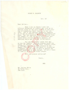 Letter from Roger Baldwin to Walter White