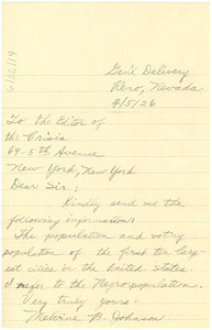 Letter from Mehrine B. Johnson to the editor of The Crisis