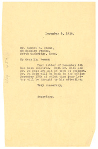 Letter from unidentified correspondent to Samuel O. Weems