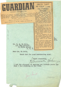 Letter and clipping from V. Sibusisiwe Makayana to W. E. B. Du Bois