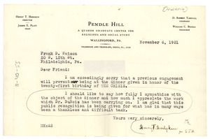 Letter from Henry T. Hodgkin to Committee on Race Relations