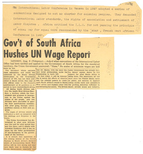 Gov't of South Africa hushes UN wage report
