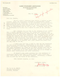 Letter from Jacob Billikopf to W. E. B. Du Bois
