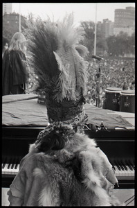 Dr. John at Summerthing's Sunset Series: view from behind Dr. John at the piano