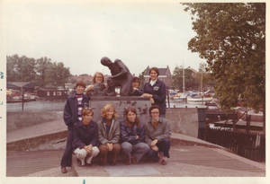 SC Softball Team around Statue in Holland (June 1971)