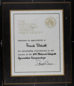 NCAA Appreciation Plaque for Coach Wolcott (1979)