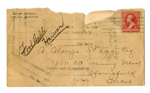 Envelope for letter to Amos Alonzo Stagg from Harvard University Foot Ball Association dated September 10, 1891