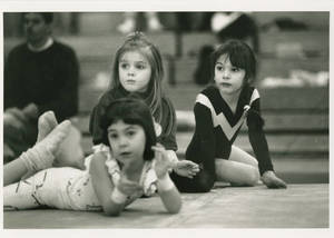 1991-1992 Springfield College gymnastics three young onlookers