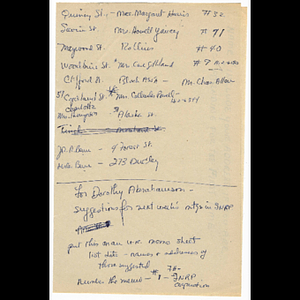 Attendance list and notes from undated meeting