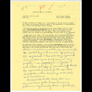 Suggested draft of statement by Herbert E. Tucker, Jr. for city council public hearing on July 25, 1962