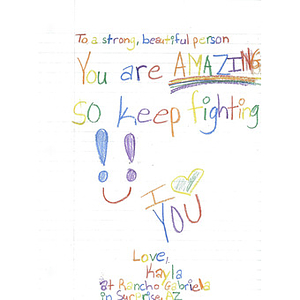 "You are AMAZING" card from a student at Rancho Gabriella Elementary School (Surprise, Arizona)