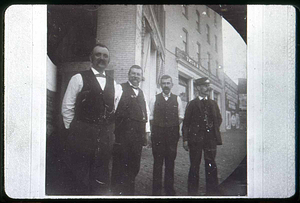 Central Square Lynn, man on right is George Johnson, Saugus station master