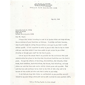 Letter, Mayor Kevin White, May 17, 1976.