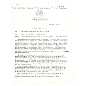 Memo, Marion J. Fahey to the School Committee of Boston Public Schools, October 14, 1975.
