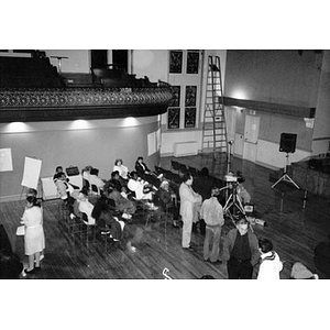 Bird's-eye view of a community meeting at the Jorge Hernandez Cultural Center.