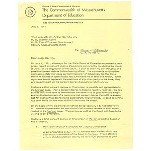 Letter, Morgan v. McDonough C.A. 72 - 911- G, July 6, 1981.