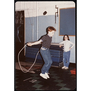 A child jumps rope at the Charlestown gymnasium