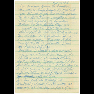 Minutes of Goldenaires executive committee meeting for September 1976